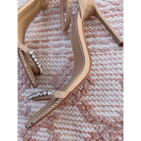 Tan SCHUTZ Loule Leather Rhinestone High Heels US 7.5 - Picture 8 of 10